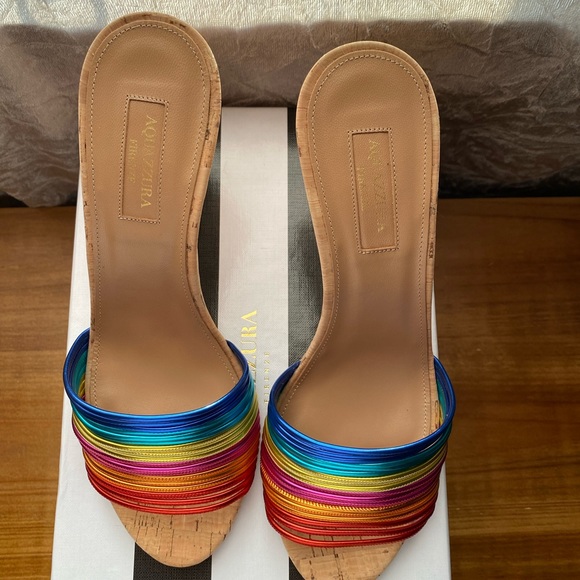 BNWB  Aquazzura Bangle Rainbow Cork Wedge Mules - Picture 2 of 7